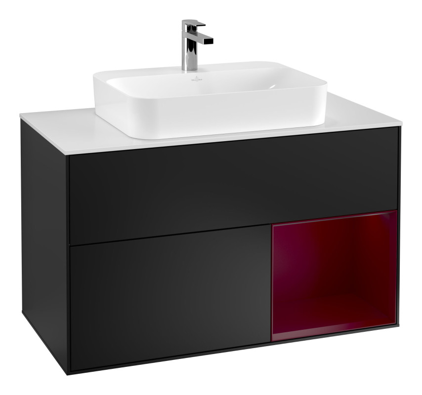 Тумба под раковину Villeroy & Boch Finion 100х50,1 см с подсветкой МДФ черный матовый лак/стекло белое матовое G371HBPD