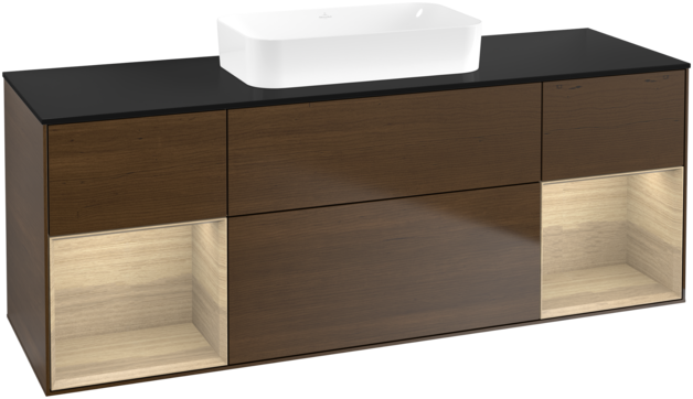 Тумба под раковину Villeroy & Boch Finion 160х50,1 см с подсветкой МДФ шпон грецкого ореха/стекло черное матовое F742PCGN