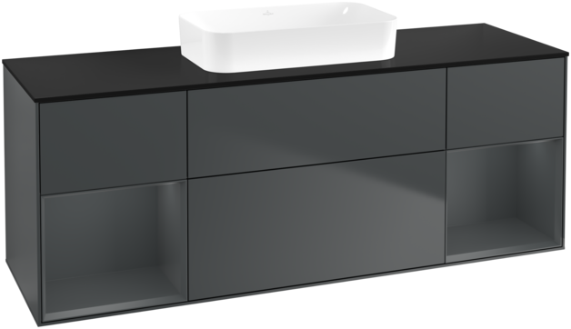 Тумба под раковину Villeroy & Boch Finion 160х50,1 см с подсветкой МДФ темно-синий матовый лак/стекло черное матовое F742HGHG