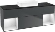 Тумба под раковину Villeroy & Boch Finion 160х50,1 см с подсветкой МДФ темно-синий матовый лак/стекло черное матовое F742MTHG