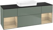 Тумба під раковину Villeroy & Boch Finion 160х50,1 см із підсвічуванням МДФ оливковий матовий лак/скло чорне матове F742PCGM