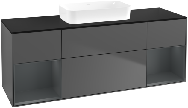 Тумба под раковину Villeroy & Boch Finion 160х50,1 см с подсветкой МДФ антрацит матовый лак/стекло черное матовое F742HGGK