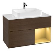 Тумба під раковину Villeroy & Boch Finion 100х50,1 см із підсвічуванням МДФ шпон волоського горіха/скло біле матове G371HFGN