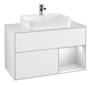 Тумба под раковину Villeroy & Boch Finion 100х50,1 см с подсветкой МДФ глянцевый белый лак/стекло белое матовое G371MTGF