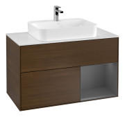 Тумба под раковину Villeroy & Boch Finion 100х50,1 см с подсветкой МДФ шпон грецкого ореха/стекло белое матовое G371GKGN