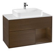 Тумба під раковину Villeroy & Boch Finion 100х50,1 см із підсвічуванням МДФ шпон волоського горіха/скло біле матове G371GNGN