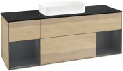 Тумба под раковину Villeroy & Boch Finion 160х50,1 см с подсветкой МДФ шпон дуба/стекло черное матовое F742HGPC