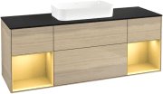 Тумба под раковину Villeroy & Boch Finion 160х50,1 см с подсветкой МДФ шпон дуба/стекло черное матовое F742HFPC