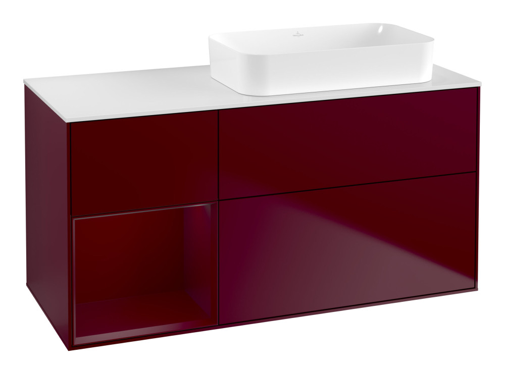 Тумба под раковину Villeroy & Boch Finion 120х50,1 см с подсветкой МДФ пион матовый лак/стекло белое матовое F681HBHB