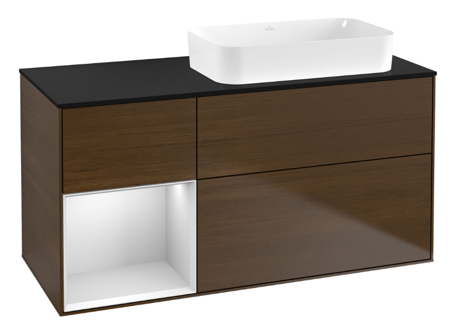 Тумба под раковину Villeroy & Boch Finion 120х50,1 см с подсветкой МДФ шпон грецкого ореха/стекло черное матовое F682MTGN