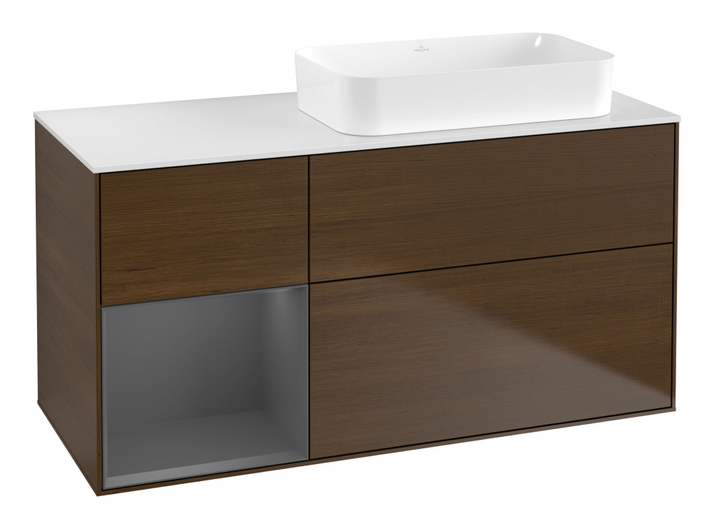 Тумба під раковину Villeroy & Boch Finion 120х50,1 см із підсвічуванням МДФ шпон волоського горіха/скло біле матове F681GKGN