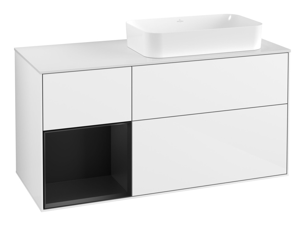 Тумба под раковину Villeroy & Boch Finion 120х50,1 см с подсветкой МДФ глянцевый белый лак/стекло белое матовое F681PDGF