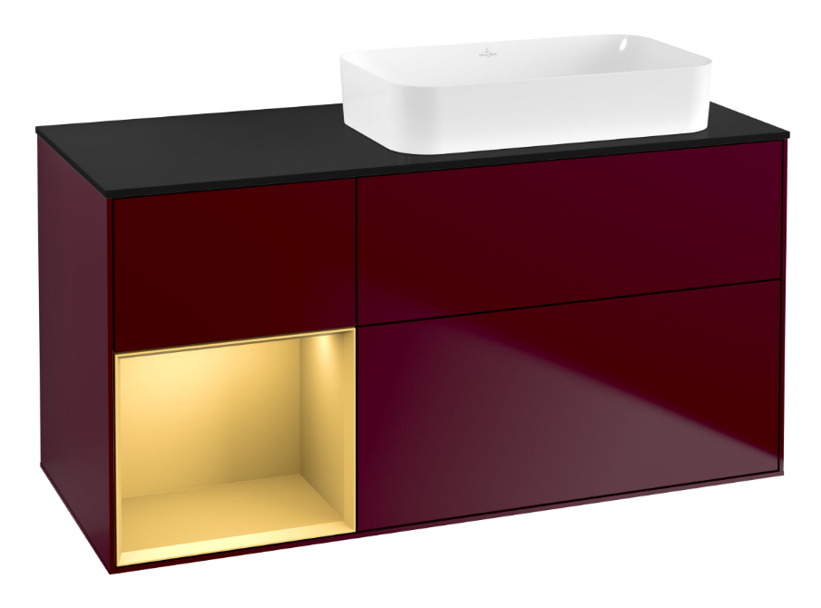 Тумба под раковину Villeroy & Boch Finion 120х50,1 см с подсветкой МДФ пион матовый лак/стекло черное матовое F682HFHB