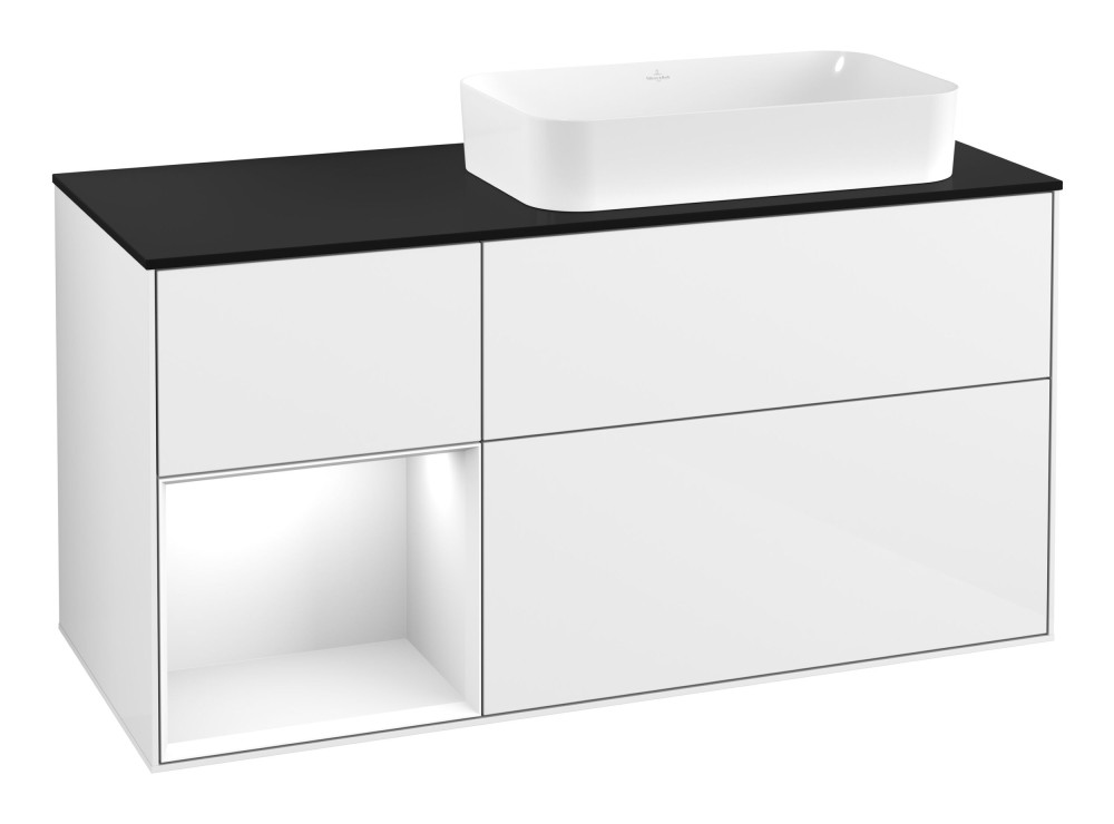 Тумба под раковину Villeroy & Boch Finion 120х50,1 см с подсветкой МДФ глянцевый белый лак/стекло черное матовое F682GFGF