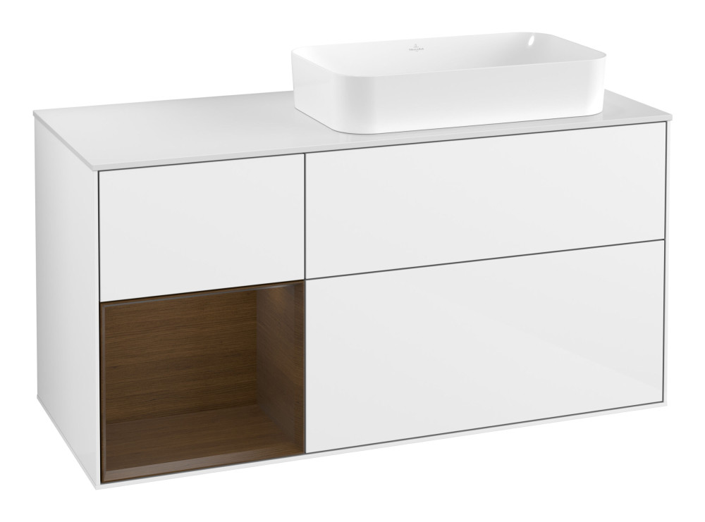 Тумба під раковину Villeroy & Boch Finion 120х50,1 см с подсветкой МДФ білий глянцевий лак/скло біле матове F681GNGF