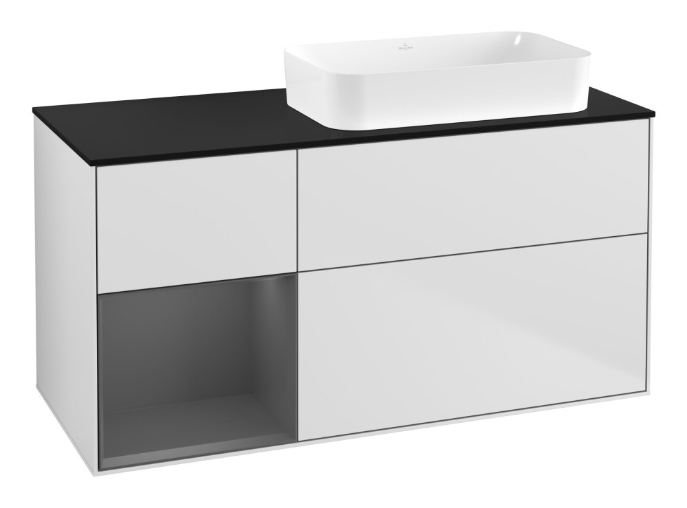 Тумба под раковину Villeroy & Boch Finion 120х50,1 см с подсветкой МДФ белый матовый лак/стекло черное матовое F682GKMT