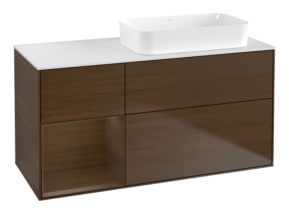 Тумба під раковину Villeroy & Boch Finion 120х50,1 см із підсвічуванням МДФ шпон волоського горіха/скло біле матове F681GNGN