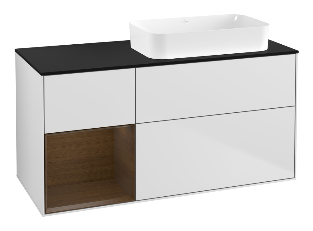 Тумба під раковину Villeroy & Boch Finion 120х50,1 см із підсвічуванням МДФ білий матовий лак/скло чорне матове F682GNMT