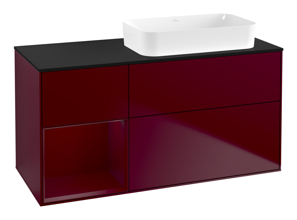 Тумба під раковину Villeroy & Boch Finion 120х50,1 см із підсвічуванням МДФ півонія матовий лак/скло чорне матове F682HBHB