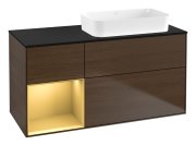 Тумба під раковину Villeroy & Boch Finion 120х50,1 см із підсвічуванням МДФ шпон волоського горіха/скло чорне матове F682HFGN