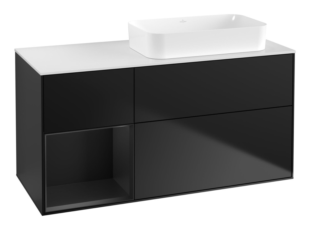 Тумба под раковину Villeroy & Boch Finion 120х50,1 см с подсветкой МДФ черный матовый лак/стекло белое матовое F681PDPD