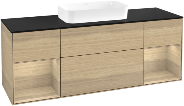 Тумба под раковину Villeroy & Boch Finion 160х50,1 см с подсветкой МДФ шпон дуба/стекло черное матовое F742PCPC