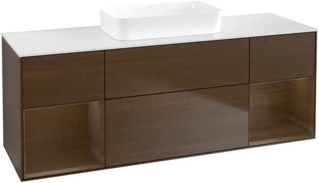 Тумба под раковину Villeroy & Boch Finion 160х50,1 см с подсветкой МДФ шпон грецкого ореха/стекло белое матовое G741GNGN