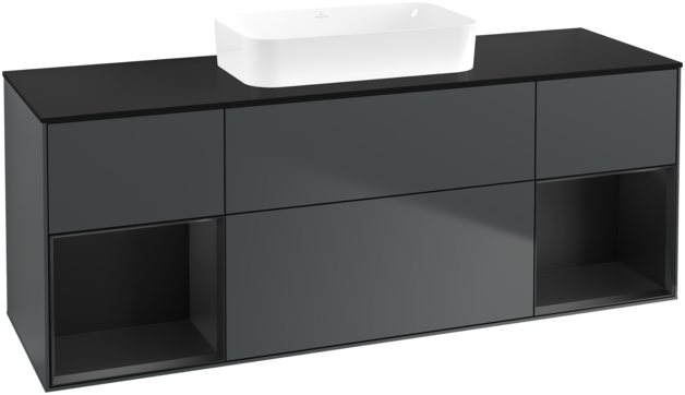 Тумба под раковину Villeroy & Boch Finion 160х50,1 см с подсветкой МДФ темно-синий матовый лак/стекло черное матовое F742PDHG