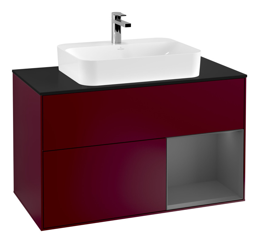 Тумба під раковину Villeroy & Boch Finion 100х50,1 см з підсвічуванням МДФ півонія матовий лак/скло чорне матове G372GKHB