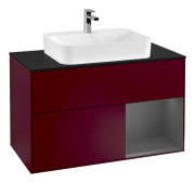 Тумба під раковину Villeroy & Boch Finion 100х50,1 см з підсвічуванням МДФ півонія матовий лак/скло чорне матове G372GKHB