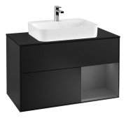 Тумба під раковину Villeroy & Boch Finion 100х50,1 см із підсвічуванням МДФ чорний матовий лак/скло чорне матове G372GKPD