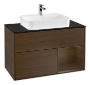 Тумба під раковину Villeroy & Boch Finion 100х50,1 см із підсвічуванням МДФ шпон волоського горіха/скло чорне матове G372GNGN