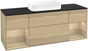 Тумба під раковину Villeroy & Boch Finion 160х50,1 см із підсвічуванням МДФ шпон дуба/скло чорне матове F742PCPC