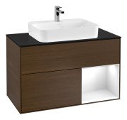 Тумба під раковину Villeroy & Boch Finion 100х50,1 см із підсвічуванням МДФ шпон волоського горіха/скло чорне матове G372GFGN