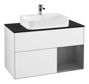 Тумба под раковину Villeroy & Boch Finion 100х50,1 см с подсветкой МДФ глянцевый белый лак/стекло черное матовое G372GKGF