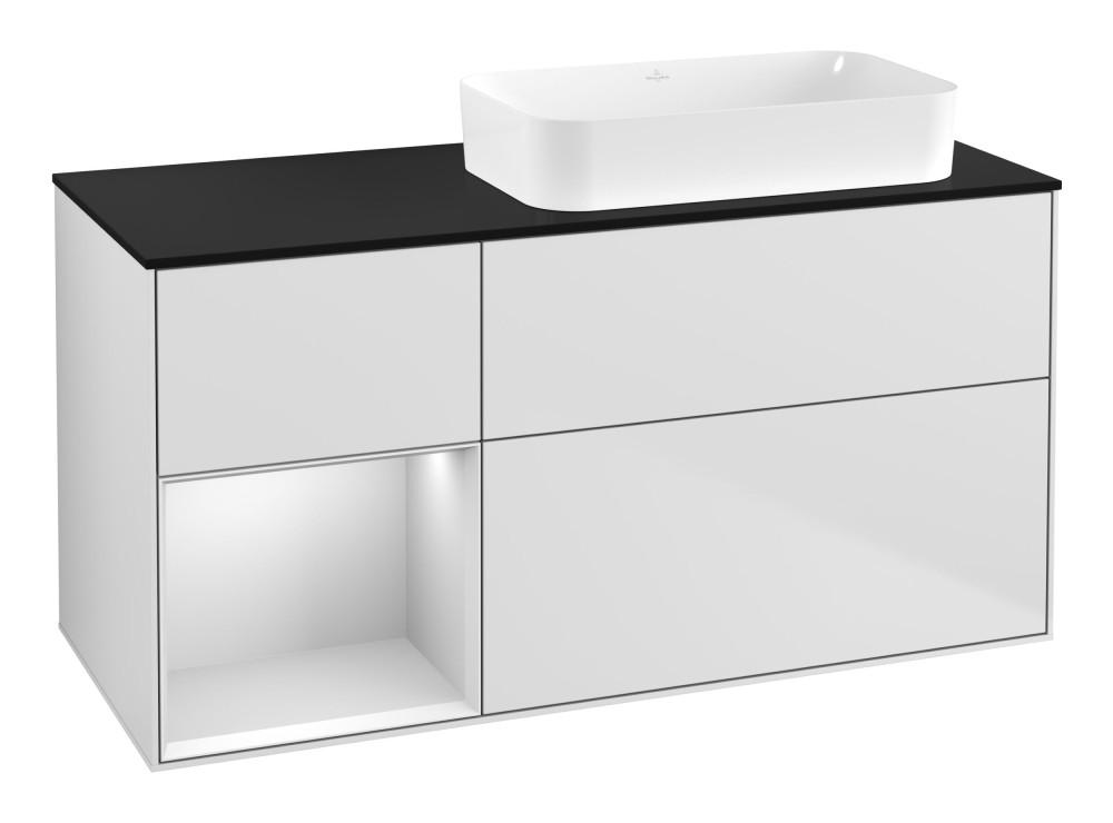 Тумба під раковину Villeroy & Boch Finion 120х50,1 см із підсвічуванням МДФ білий матовий лак/скло чорне матове F682MTMT
