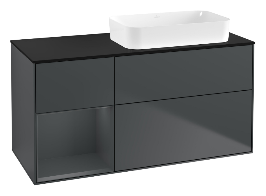 Тумба под раковину Villeroy & Boch Finion 120х50,1 см с подсветкой МДФ темно-синий матовый лак/стекло черное матовое F682HGHG