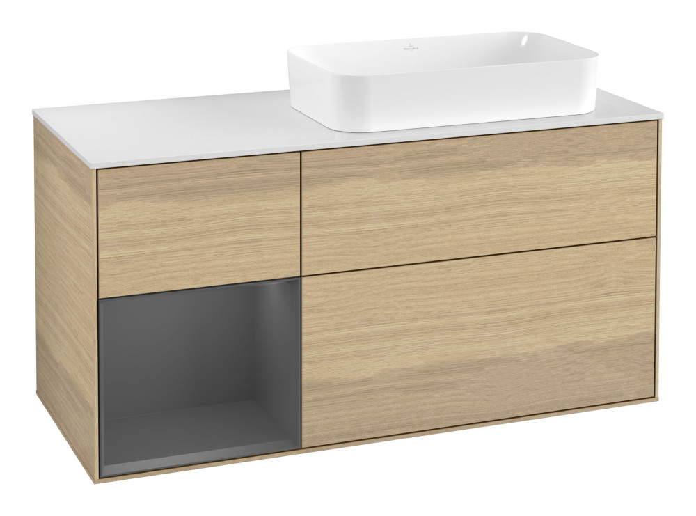 Тумба під раковину Villeroy & Boch Finion 120х50,1 см із підсвічуванням МДФ шпон дуба/скло біле матове F681GKPC