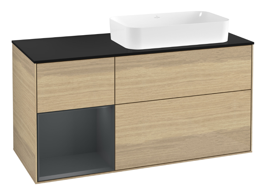 Тумба под раковину Villeroy & Boch Finion 120х50,1 см с подсветкой МДФ шпон дуба/стекло черное матовое F682HGPC