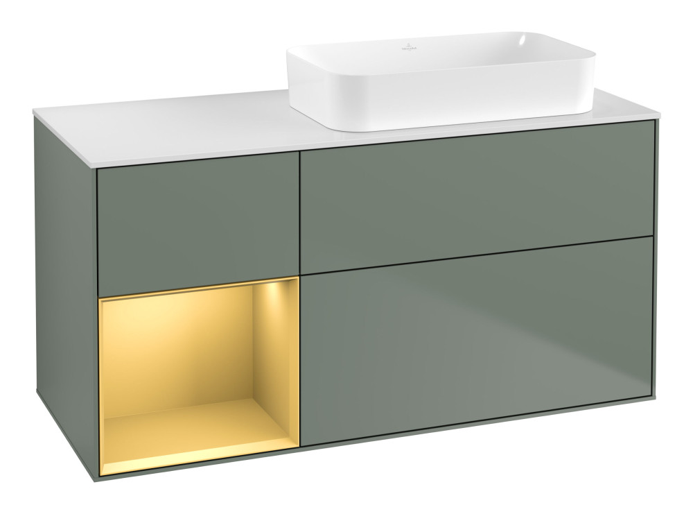 Тумба под раковину Villeroy & Boch Finion 120х50,1 см с подсветкой МДФ оливковый матовый лак/стекло белое матовое F681HFGM