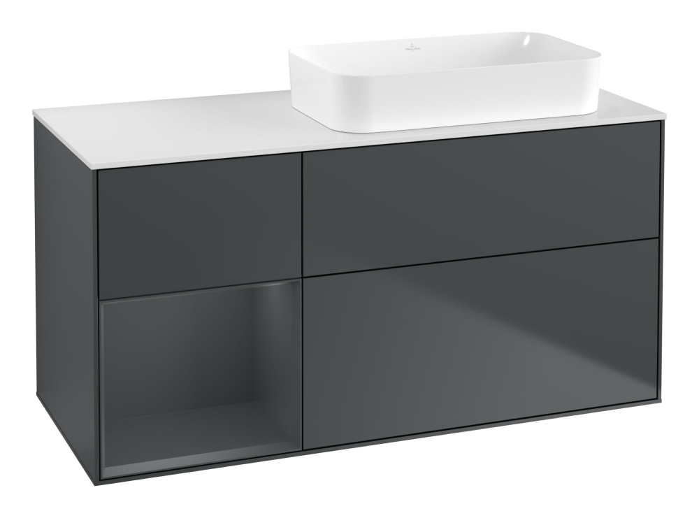 Тумба під раковину Villeroy & Boch Finion 120х50,1 см з підсвічуванням темно-синй матовий лак/скло біле матове F681HGHG