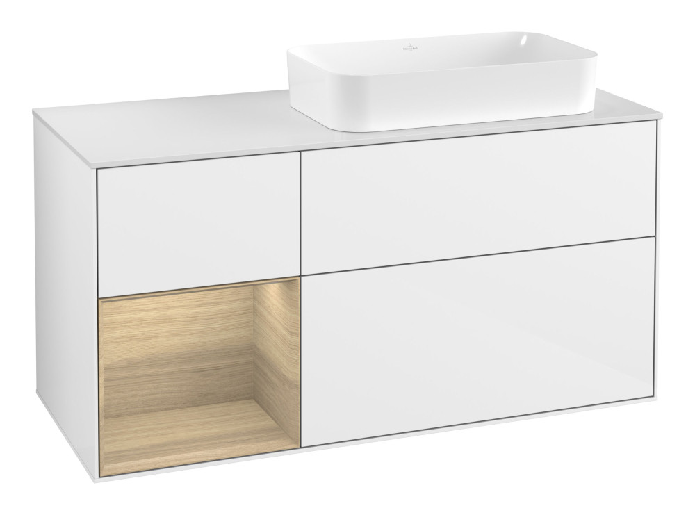 Тумба под раковину Villeroy & Boch Finion 120х50,1 см с подсветкой МДФ глянцевый белый лак/стекло белое матовое F681PCGF