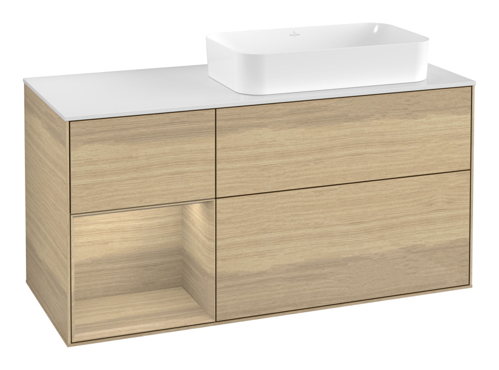 Тумба під раковину Villeroy & Boch Finion 120х50,1 см із підсвічуванням МДФ шпон дуба/скло біле матове F681PCPC