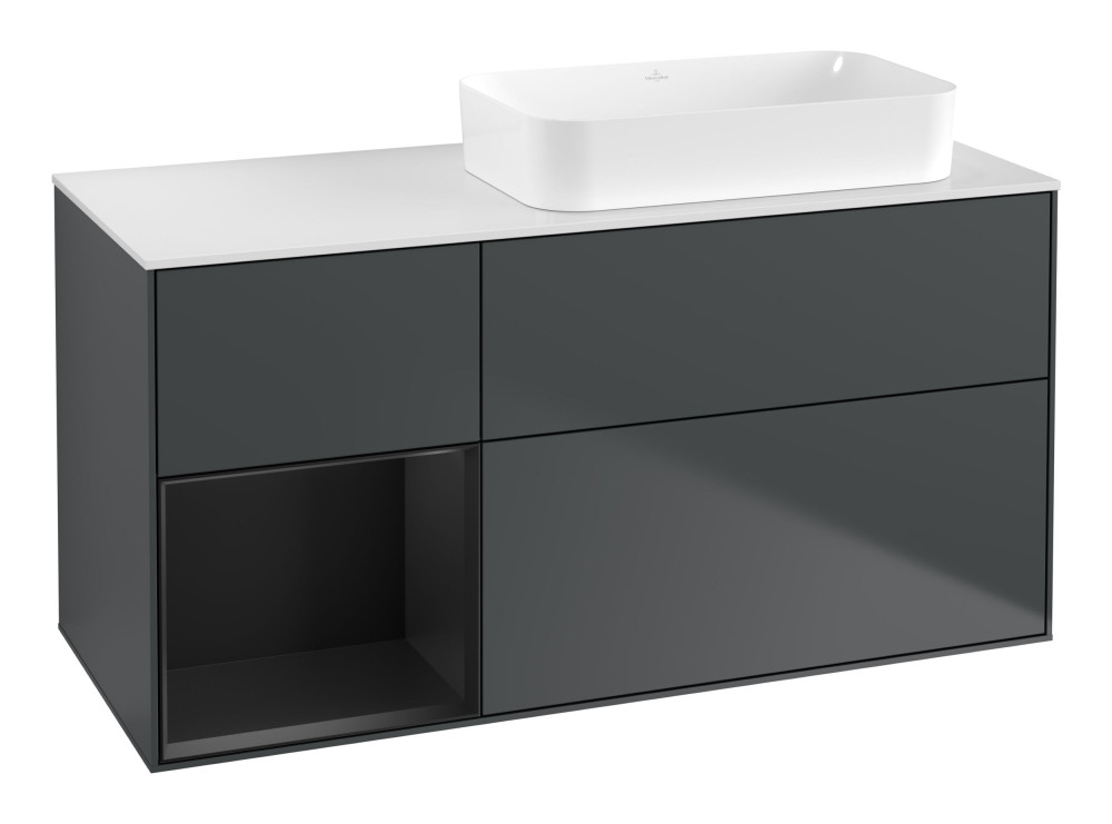 Тумба под раковину Villeroy & Boch Finion 120х50,1 см с подсветкой МДФ темно-синий матовый лак/стекло белое матовое F681PDHG