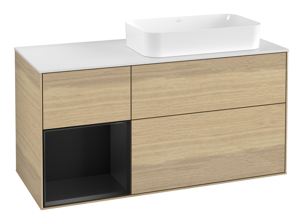 Тумба под раковину Villeroy & Boch Finion 120х50,1 см с подсветкой МДФ шпон дуба/стекло белое матовое F681PDPC