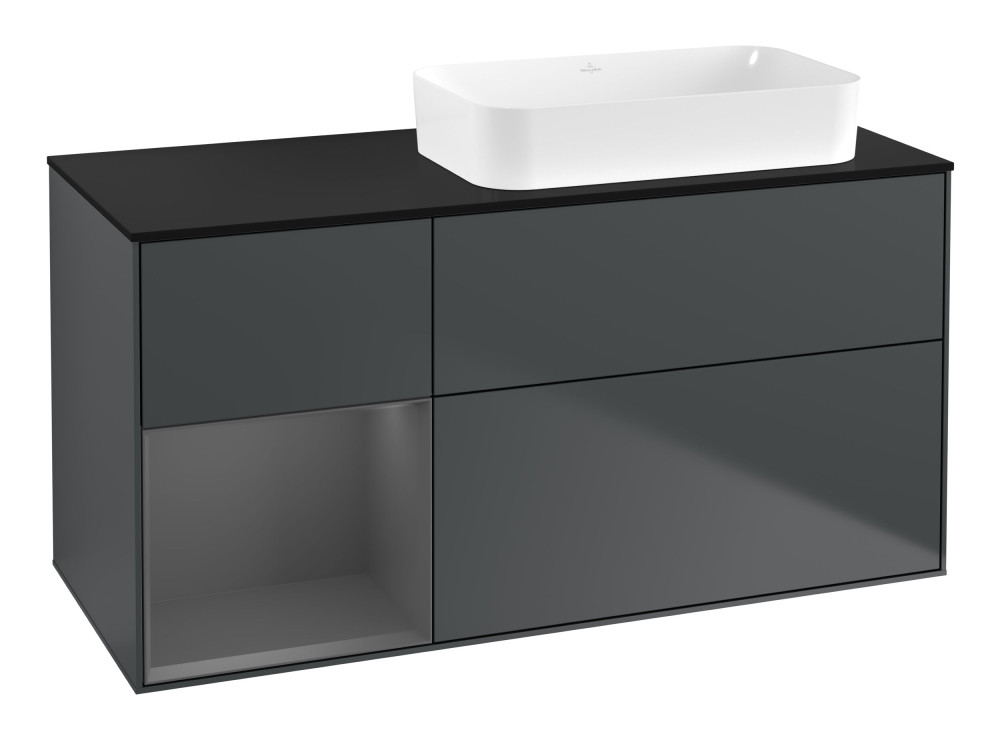 Тумба под раковину Villeroy & Boch Finion 120х50,1 см с подсветкой МДФ темно-синий матовый лак/стекло черное матовое F682GKHG