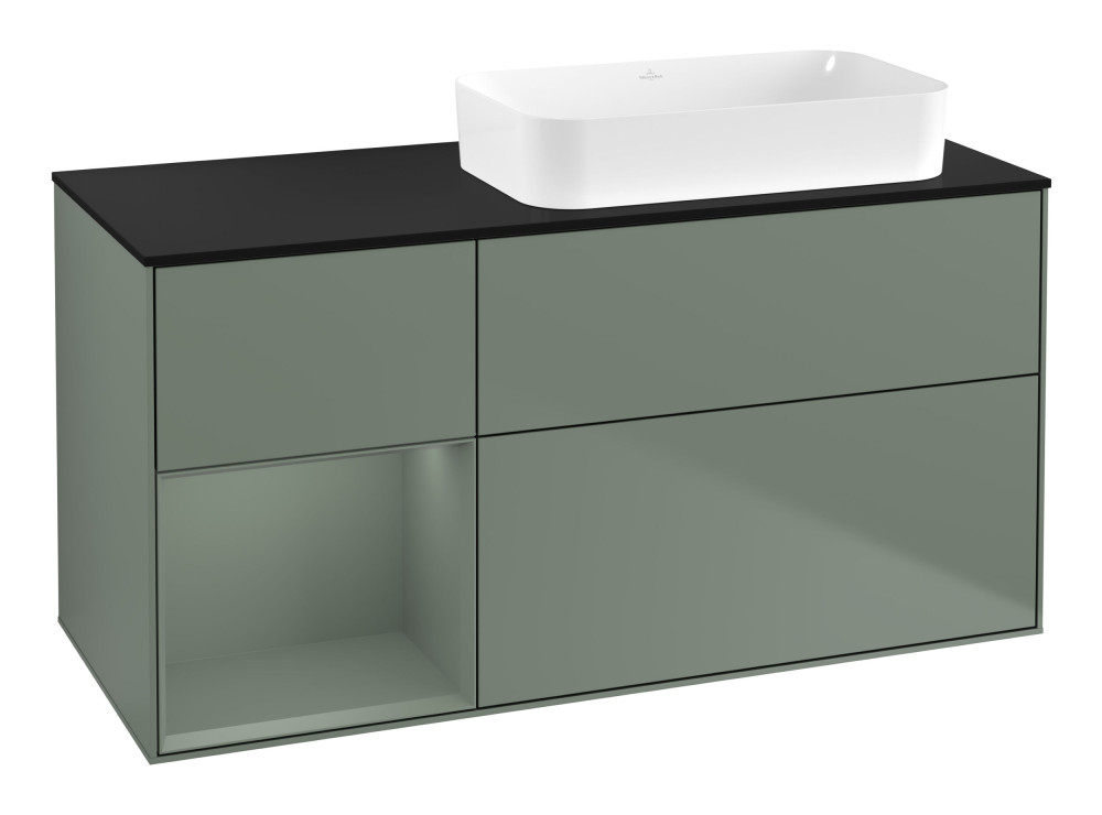 Тумба под раковину Villeroy & Boch Finion 120х50,1 см с подсветкой МДФ оливковый матовый лак/стекло черное матовое F682GMGM