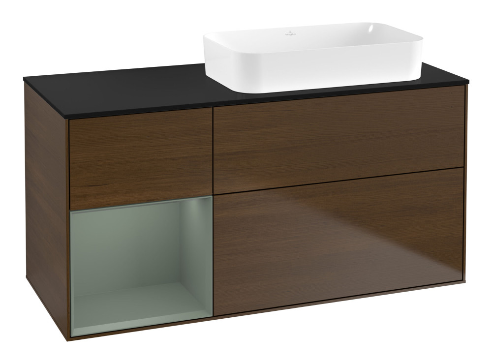 Тумба под раковину Villeroy & Boch Finion 120х50,1 см с подсветкой МДФ шпон грецкого ореха/стекло черное матовое F682GMGN