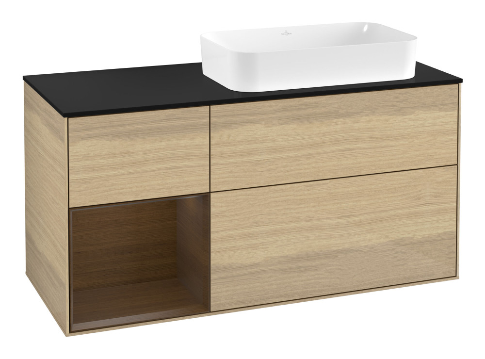 Тумба под раковину Villeroy & Boch Finion 120х50,1 см с подсветкой МДФ шпон дуба/стекло черное матовое F682GNPC