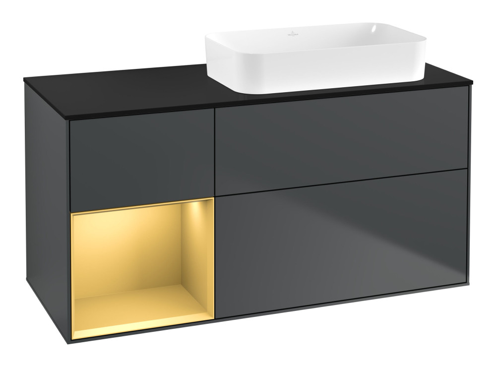 Тумба под раковину Villeroy & Boch Finion 120х50,1 см с подсветкой МДФ темно-синий матовый лак/стекло черное матовое F682HFHG